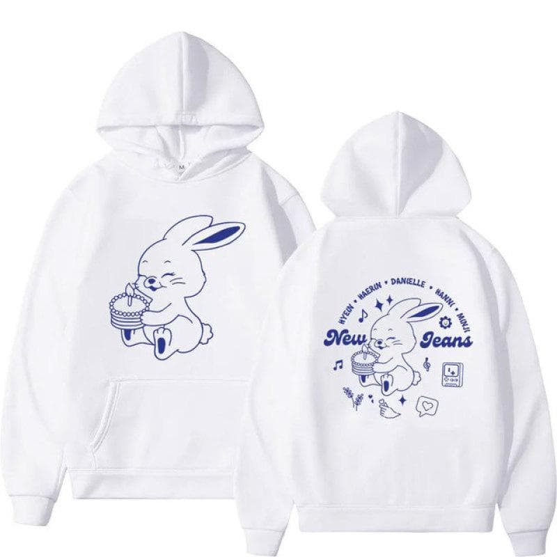 Korean NewJeans Bunny Kawaii Graphic Zip Up Hoodies Fashion Kpop Style Cute Hoodie Men Women's Casual Jackets Zipper Sweatshirts S
