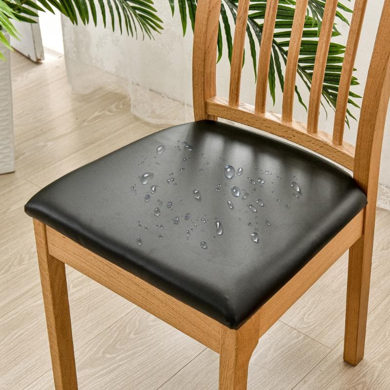 Waterproof Oilproof Stretchable PU Leather Dining Room Chair Seat Covers Removable Kitchen Upholstered Chair Cushion Slipcovers black
