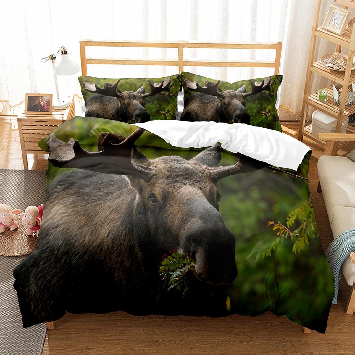 Wildlife Elk King Queen Duvet Cover Lovely Stag Stag Bedding Set Deer Wild Animal Theme Quilt Cover Polyester Comforter Cover 70x133cm 2pcs
