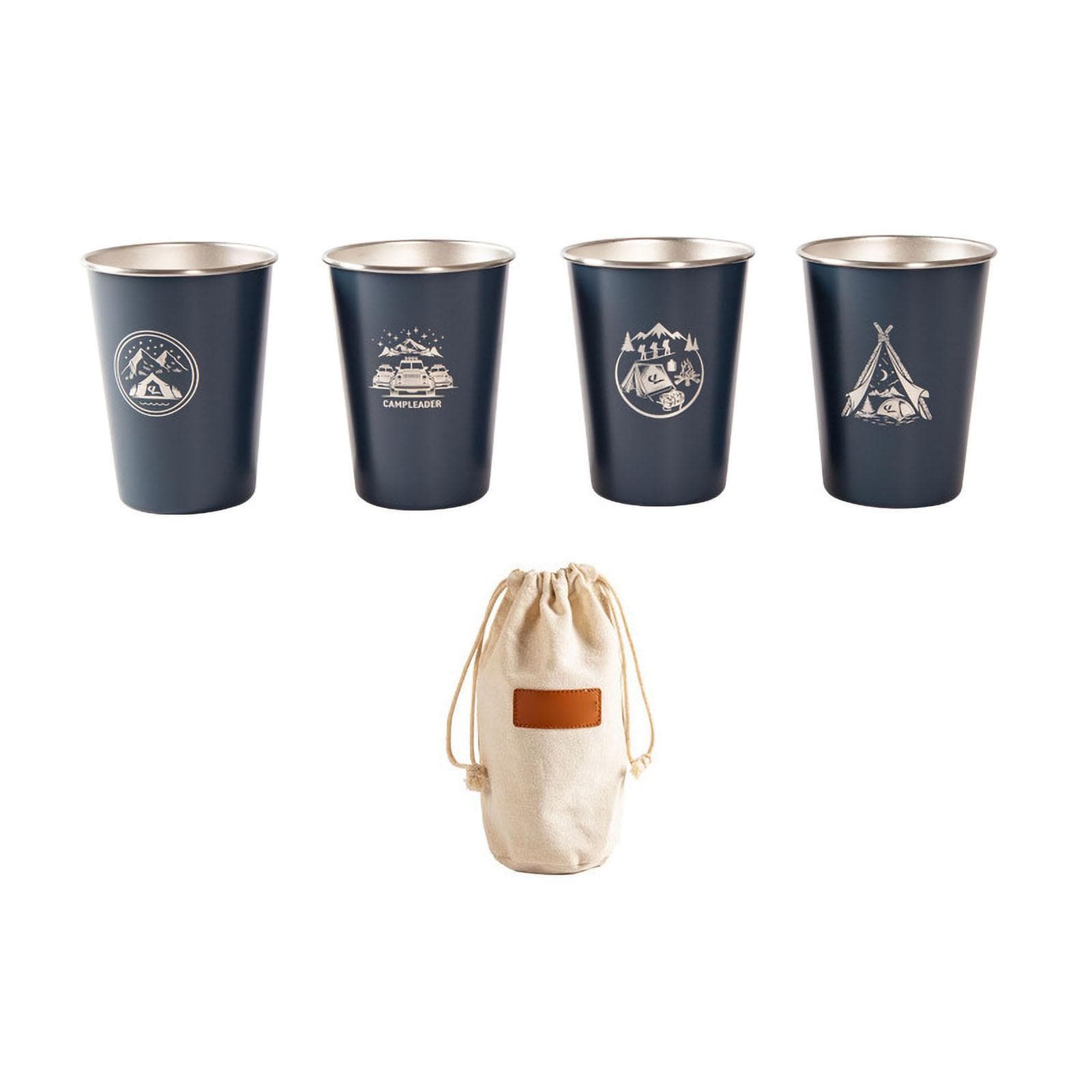 Stainless Steel Camping Cup Set of 4 Outdoor Camping Mug for Picnic BBQ Beer Coffee Wine Navy Blue navy blue