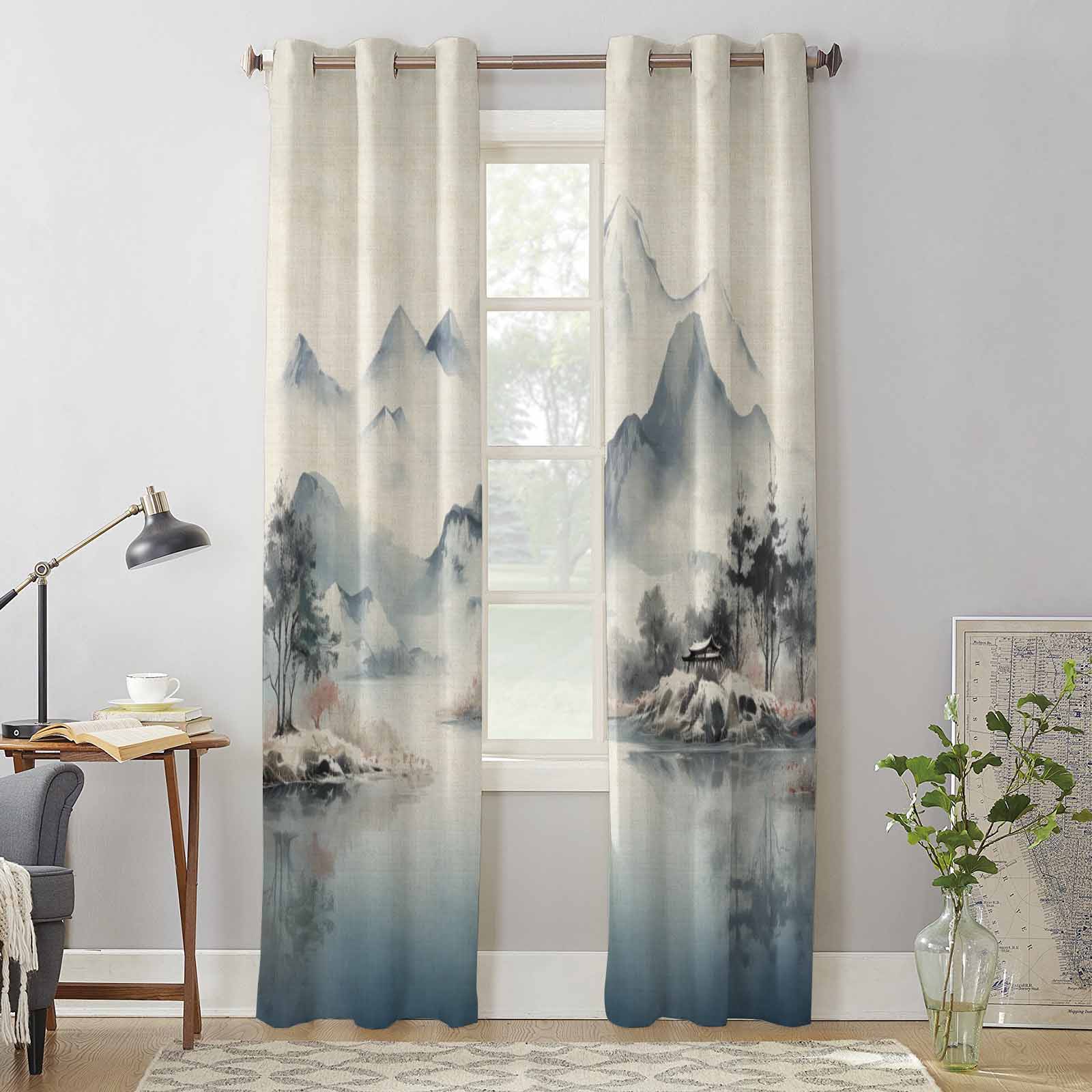 Landscape Tree Watercolor Window Curtains for Living Room Luxury Bedroom Curtain Kitchen Blinds Drapes Curtains 135W x 60H(cm) x1