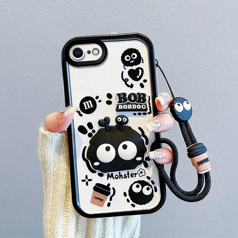 KEYSION Shockproof Case for iPhone SE 2020 2022 with Lanyard Soft Silicone Cute 3D Cartoon Doll Phone Cover for iPhone 8 7 6s Plus for iPhone 6