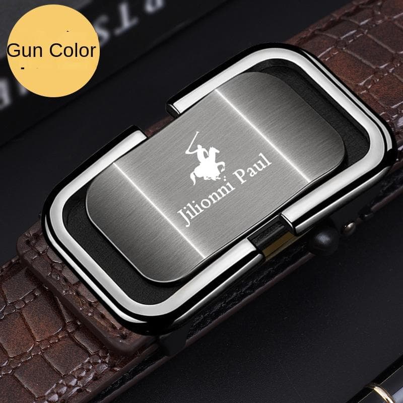 Men's Leather Belt Automatic Buckle Cattlehide Leather Fashion Business Elite Men's Pants Belt Versatile Casual Crocodile Pattern Belt 110cm