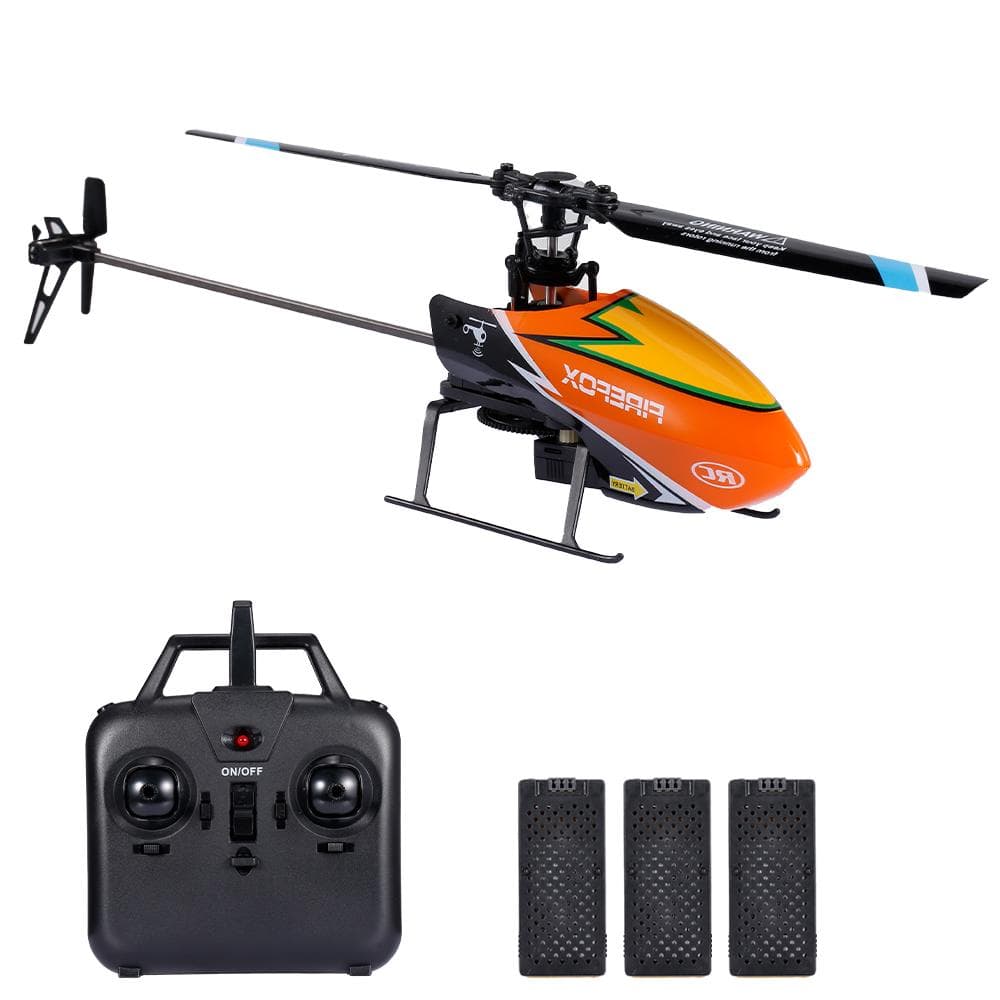 C129 RC Helicopter 4CH Mini Aileronless Helicopter 6-axis Gyro Remote Control Helicopter RC 3 Batteries orange
