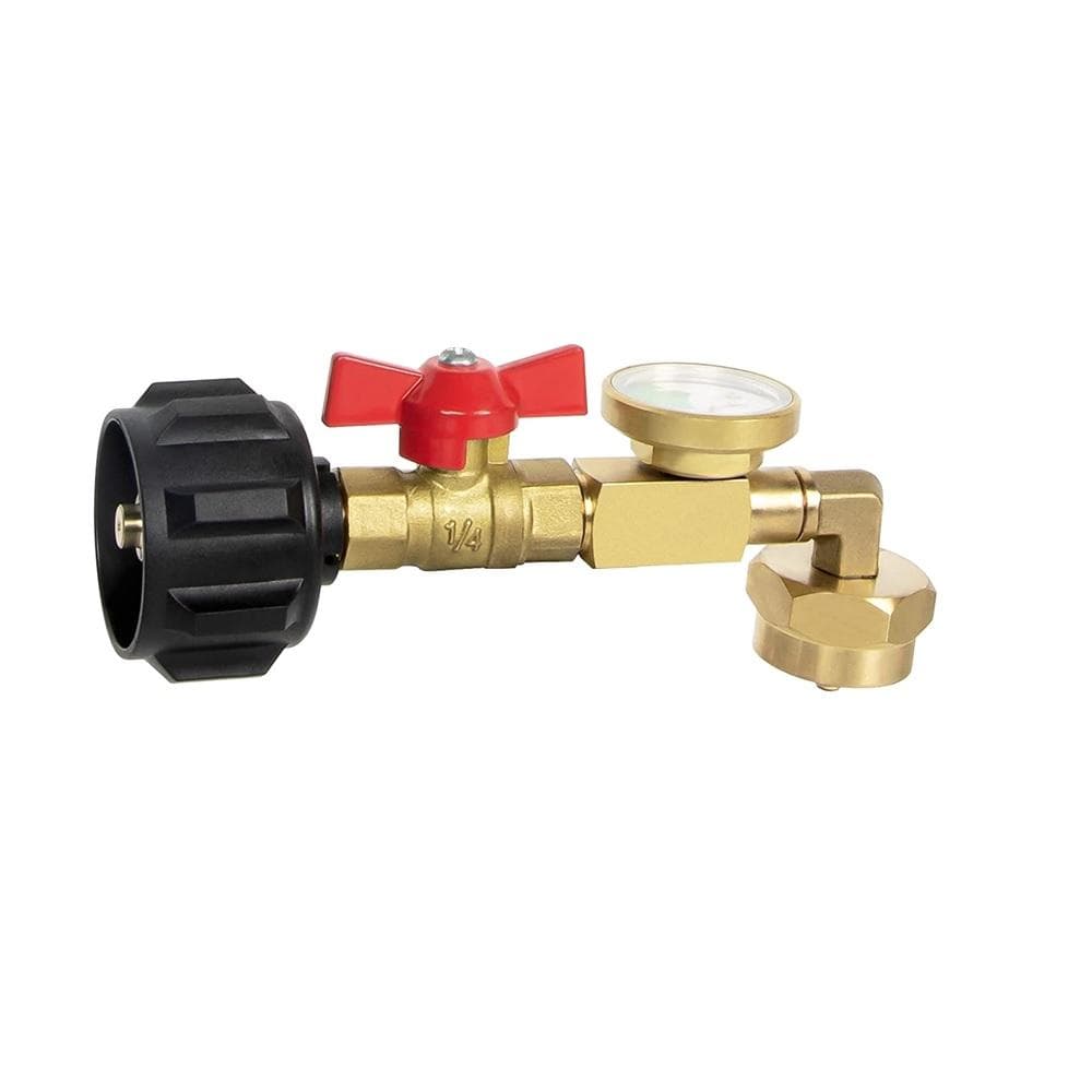 Propane Refill Adapter with Valve and Gauge 90 Degree Fill 1 LB Bottles From 20 LB Tank
