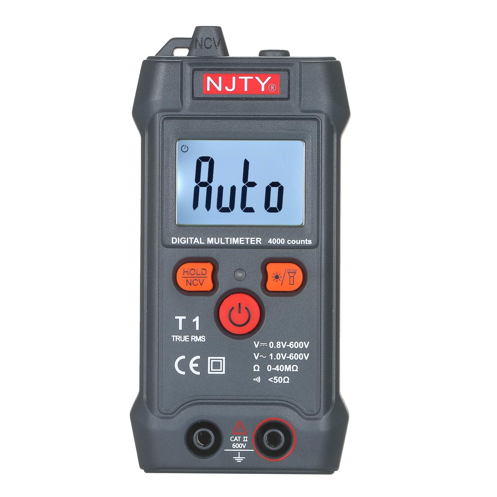 NJTY Palm-size LCD Digital Multimeter Auto Range NCV 4000 Counts True RMS Smart Universal Tester black