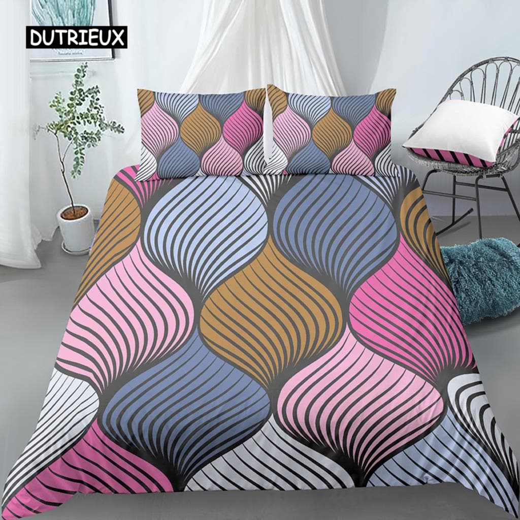 Geometric Duvet Cover Set King Size White Gold Shade Bohemian Bedding Set Soft Quilt Cover with Pillowcase Twin Comforter Cover EU single(135x200cm)