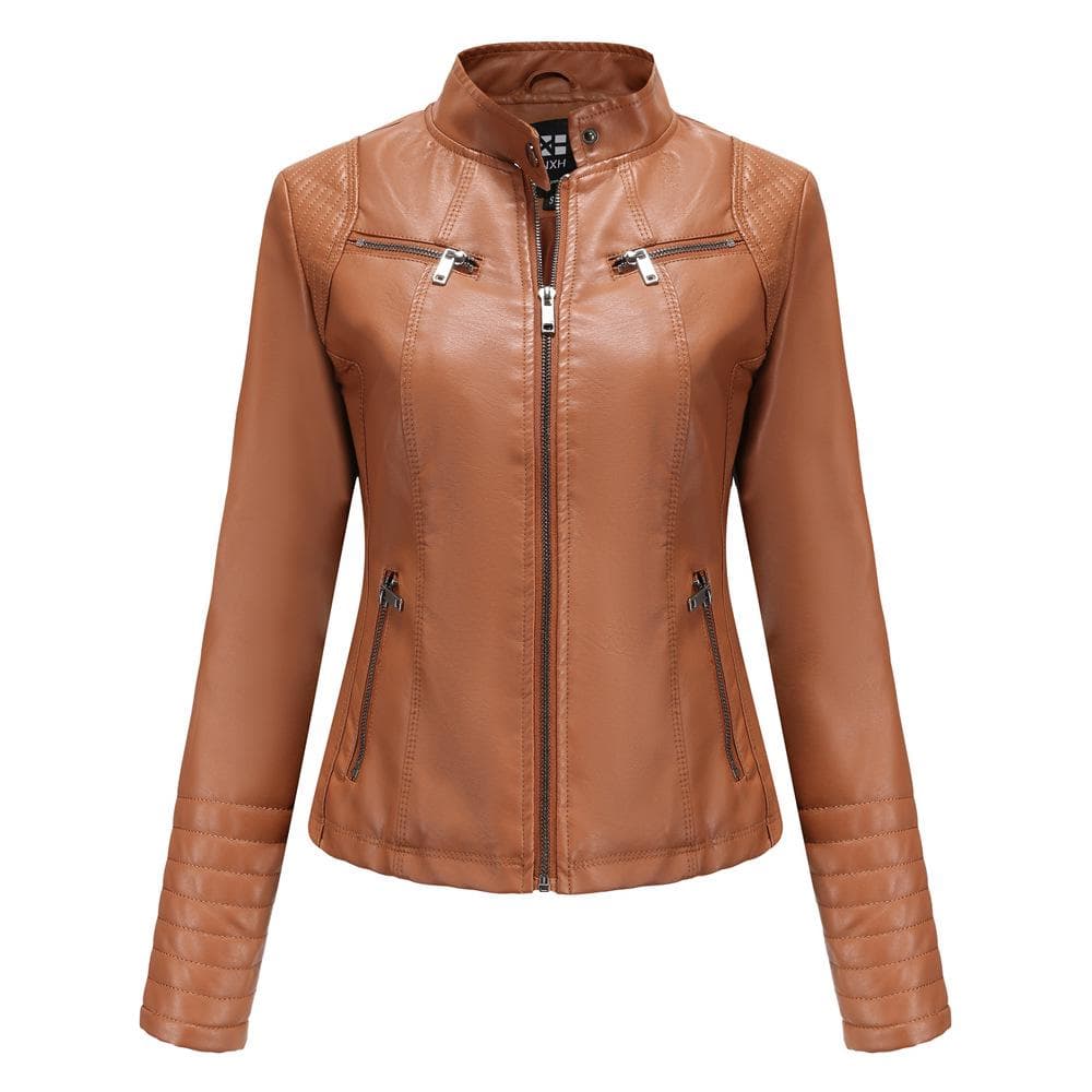 New Women's Leather Coat Women's European and American Spring and Autumn Thin Motorcycle Coat Leather Coat Short Fashion Women's Jacket XL