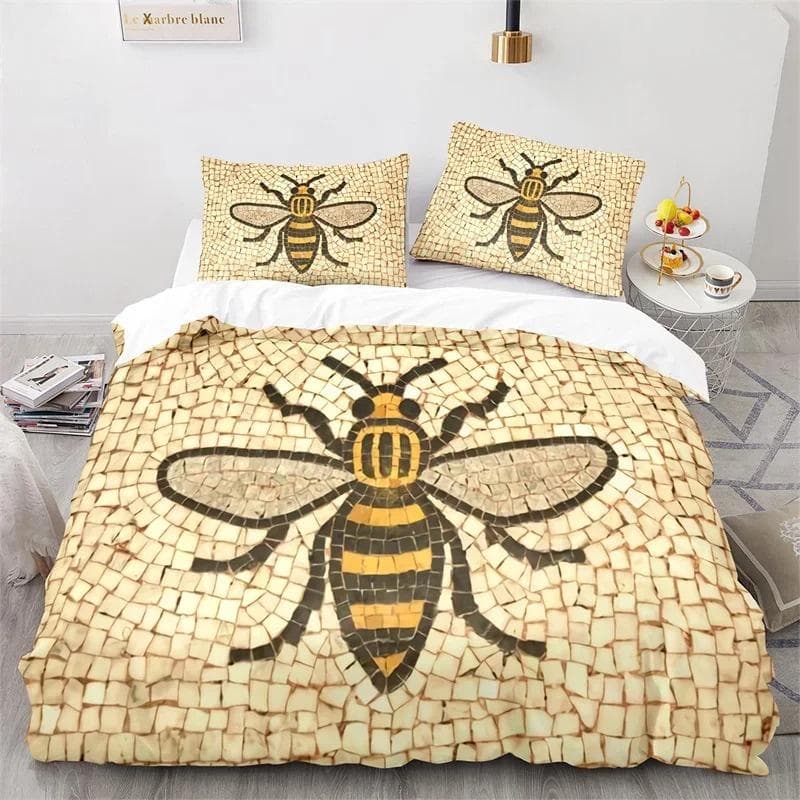 3D Printed Cartoon Bee Bedding Set,Duvet Cover Comforter Bed Set Quilt Cover Pillowcase,King Queen Twin Size Boys Girls Adults 135X200cm