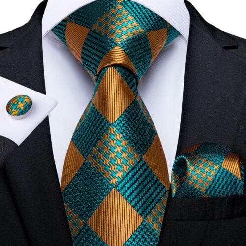 DiBanGu Mens Silk Necktie Set Striped Paisley Solid Tie Pocket Square Cufflinks N-7319