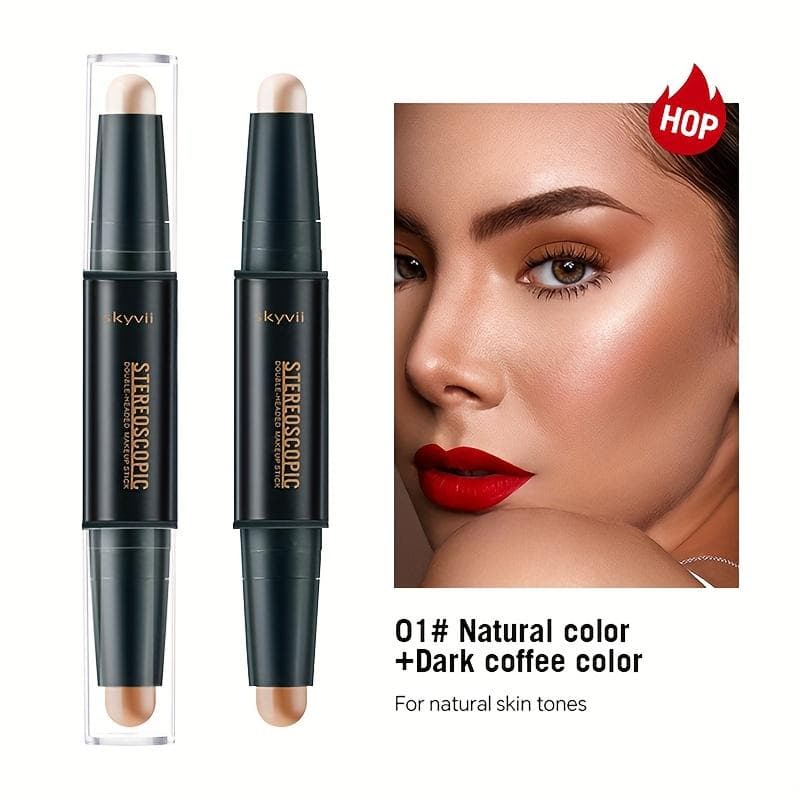 Dual-Ended Highlight  Concealment Pen Nature Finish, V-Shape Face Sculpting Stick Contouring Stick for 3D Nose Bridge Shading Makeup Tool 01