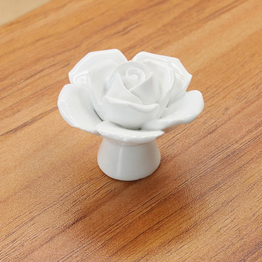 Ceramic Rose Door Knob Drawer Cupboard Wardrobe Furniture Pull Handle Hardware (Red)