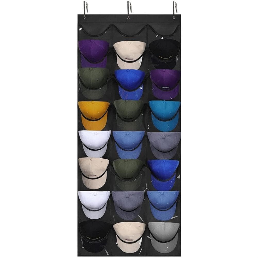 24 Pockets Hat Rack for Baseball Hat Organizer Hanging Hat Storage Holder for Closet Wall