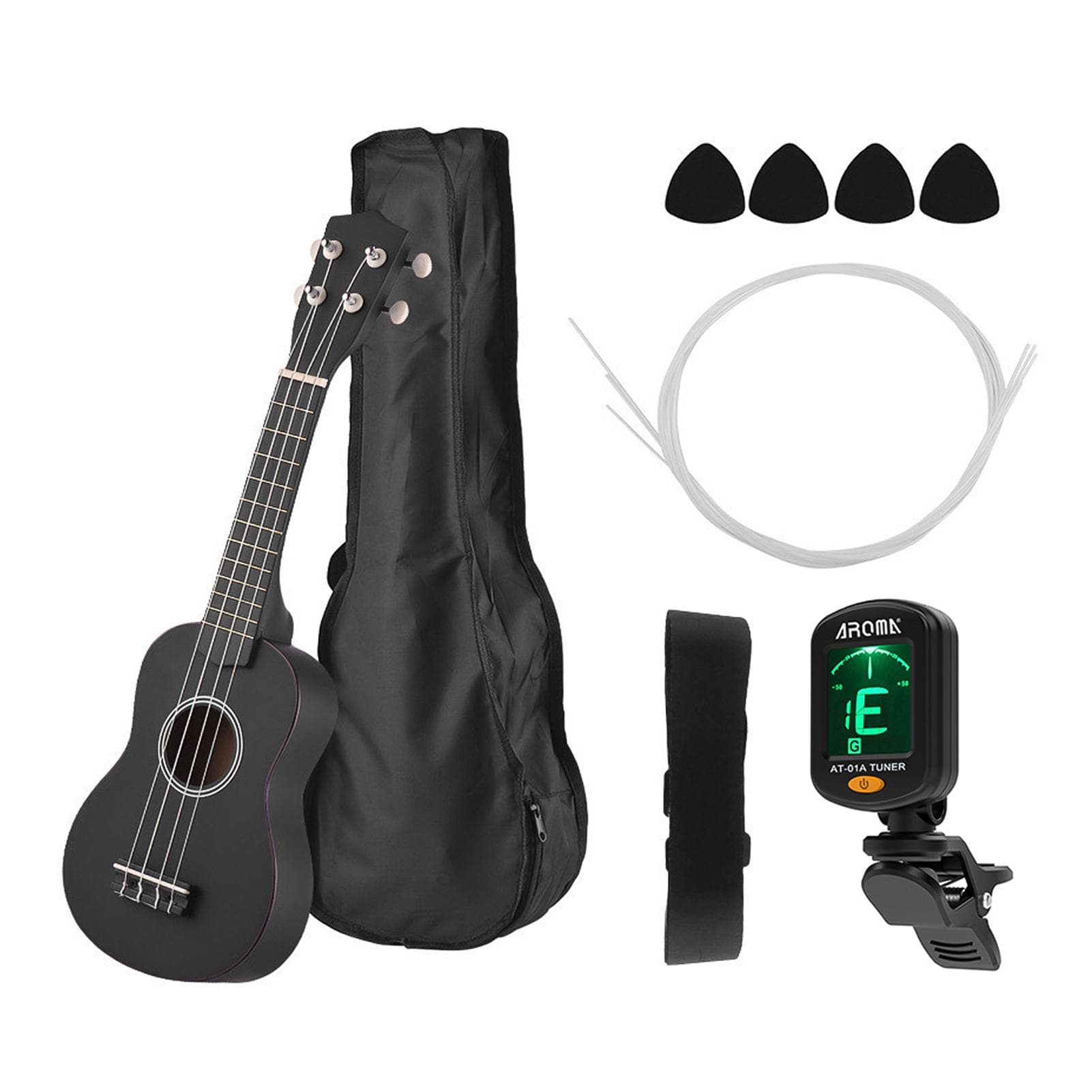 21 Inch Colored Acoustic Soprano Ukulele Beginner Ukulele Uke Kit Basswood with Carry Bag Uke Strap Strings Picks Tuner black