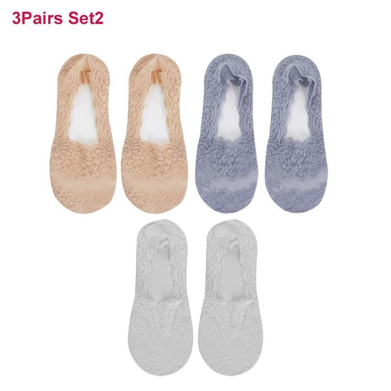 1/3/5Pairs Women Girls Cherry Floral Summer Silica Gel Lace Socks Invisible Cotton Sole Non-slip Antiskid Slippers Boat Sock One Szie