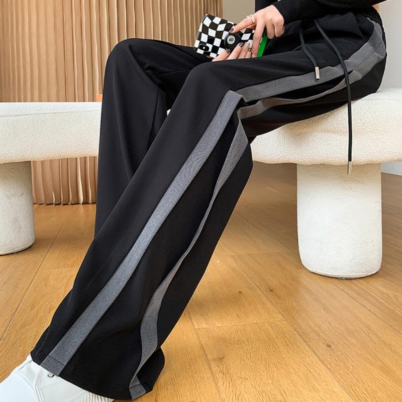 Ice Silk Extended Version Black Wide-leg Pants for Women Drooping Summer Thin Straight-leg Pants High-waisted Sports Casual Pants 4XL