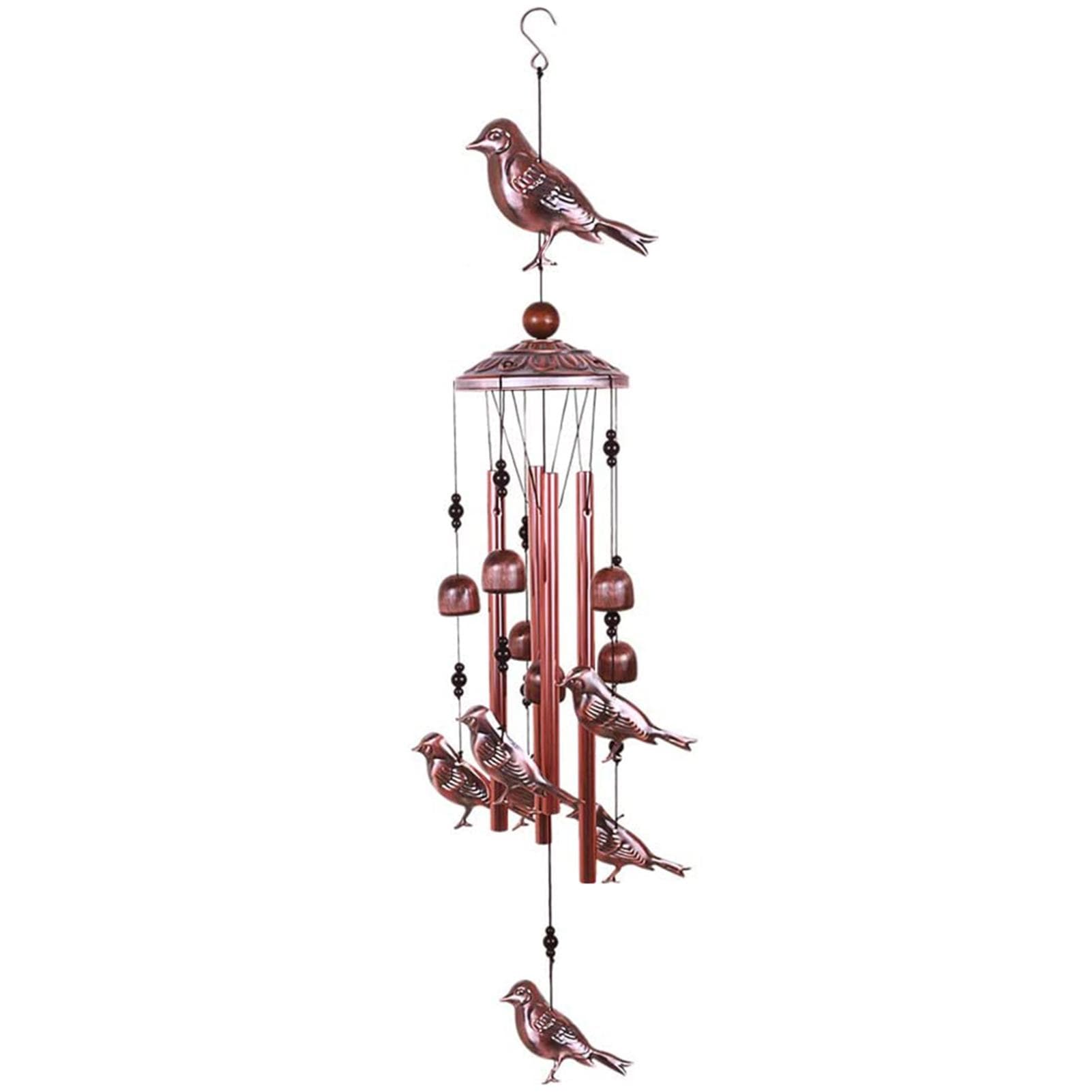 Bird Wind Chimes 4 Aluminum Tubes 6 Bells 7 Birds Windbells for Indoor Outdoor Decoration multicolour
