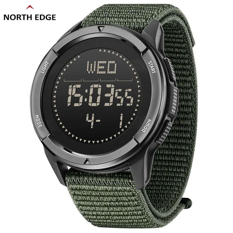 NORTH EDGE ALPS Men's Digital Carbon fiber Watch Shock Militray Sports Super Light Outdoor Compass Waterproof 50M Wristwatches green