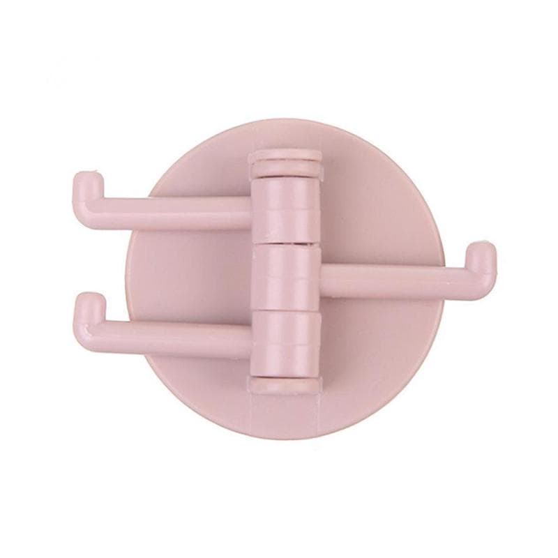 Universal Plastic Towel Hook 3-Split Rotating Holder Bathroom Door Back Hanger pink