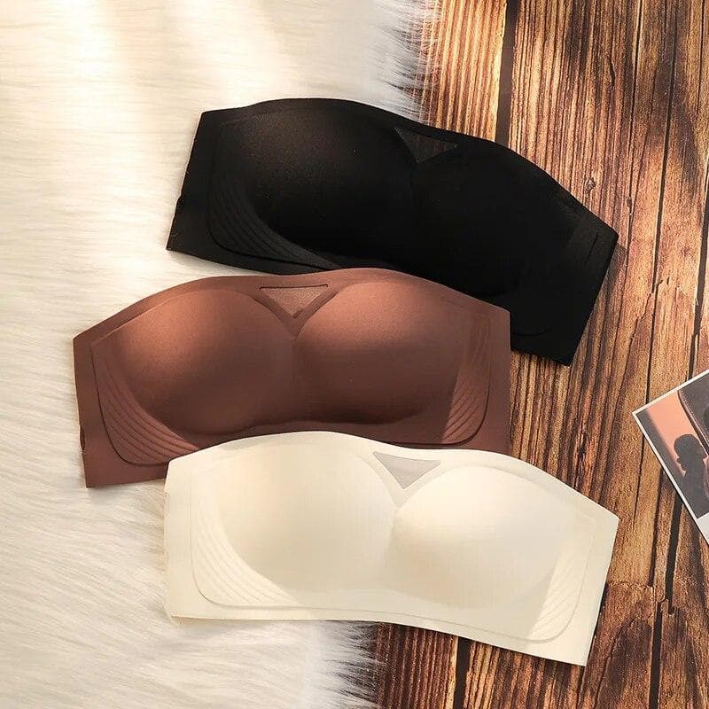 Sexy Strapless Underwear Women's Non-Slip Traceless Bra Wrapped Tube Top Anti-Skid Wire Free Bra XL black