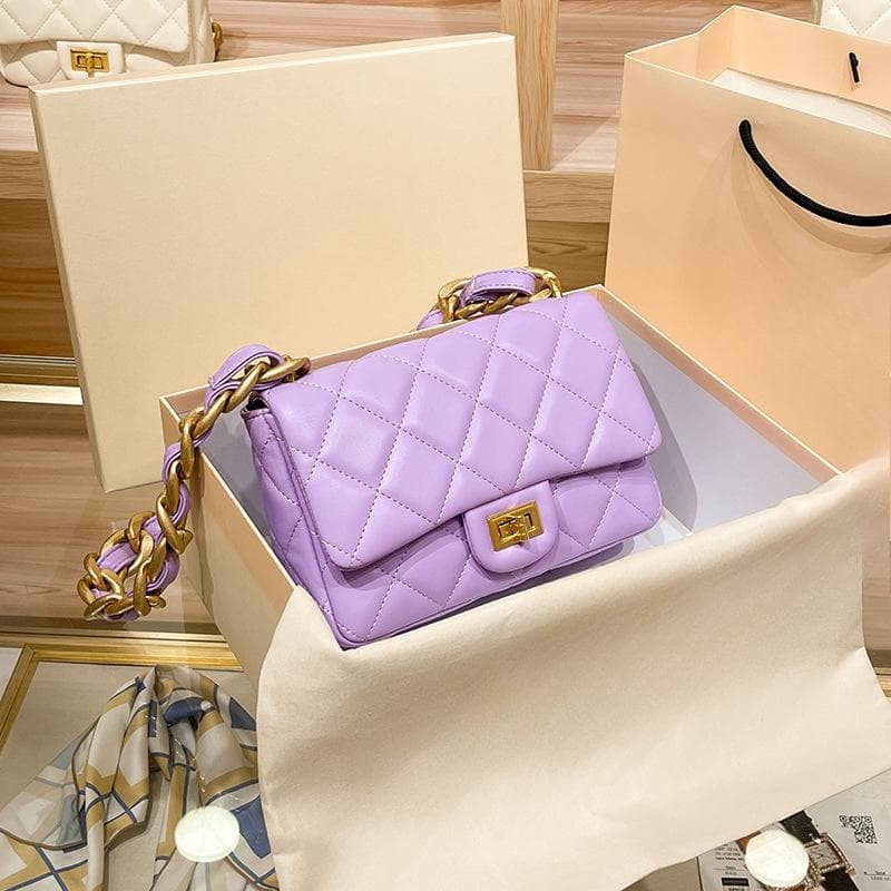 Bag Woman Spring Summer Small Fragrant Wind Soft Leather Square Fat Ringer Chain Bag Fashion Thick Chain Shoulder Bag