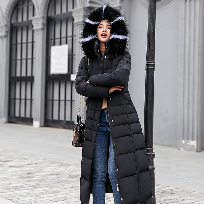 Winter New Style Cotton Coat Women's Long Over-the-knee Slim Thickened Coat Large Fur Collar Down Cotton Coat 3XL