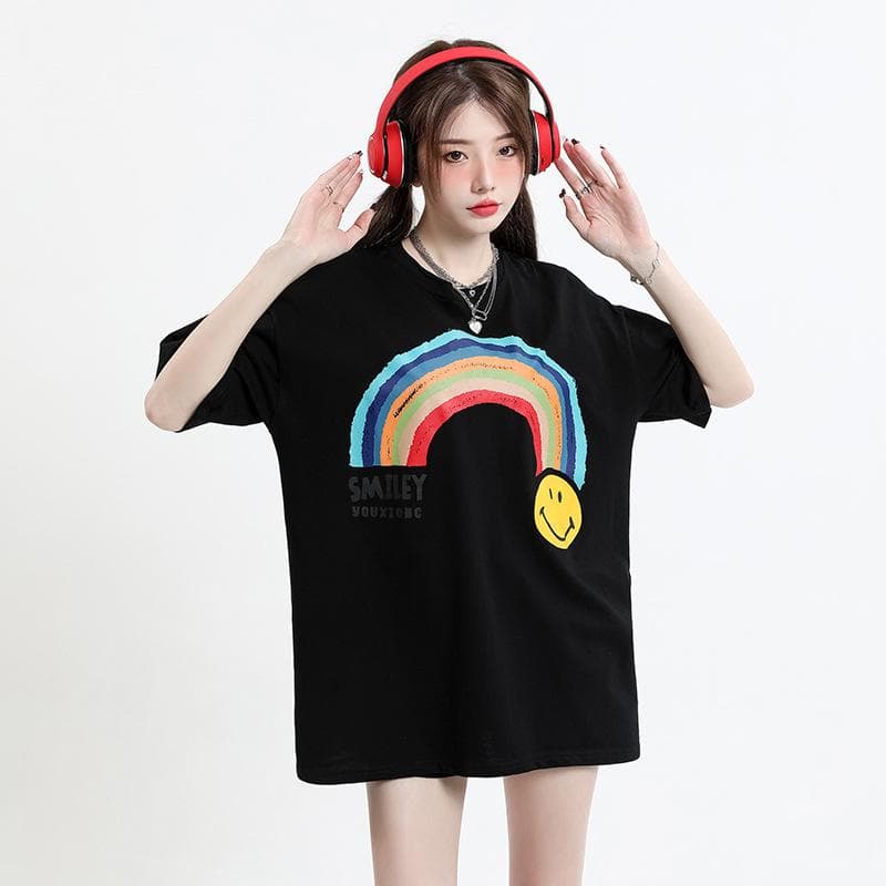 Pure Cotton Couple's T-shirt for Women and Men of The Same Style, New Summer Creative Printing Loose and Thin Round Neck Short-sleeved Shirt XL