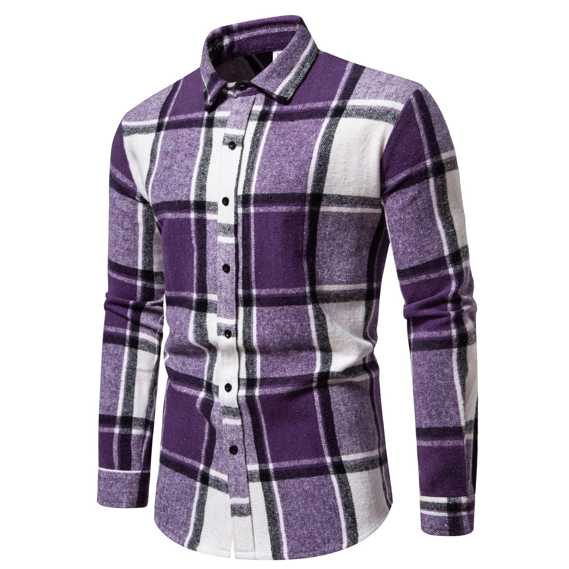 Men's Classic Retro Plaid Shirts Long Sleeve Shirt Jacket Casual Business Plaid Shirt for Men Lightweight Work Lapel Shirts S purple