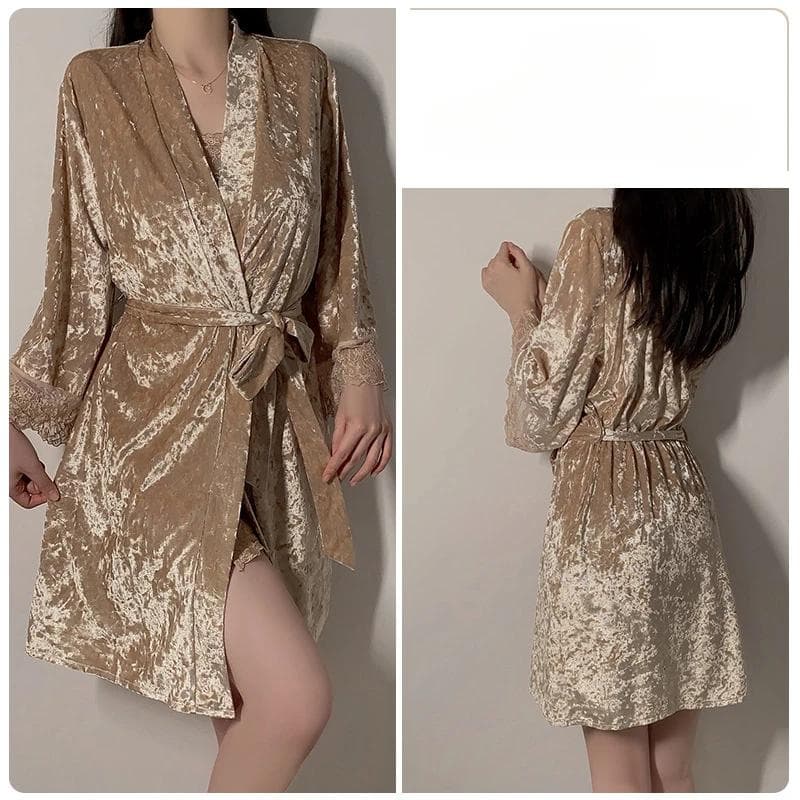 Sexy Deep V-neck Women's Velvet Suspender Pajamas Pajamas for Women Winter Light Luxury Pajamas Robe Women's Pajamas Set M