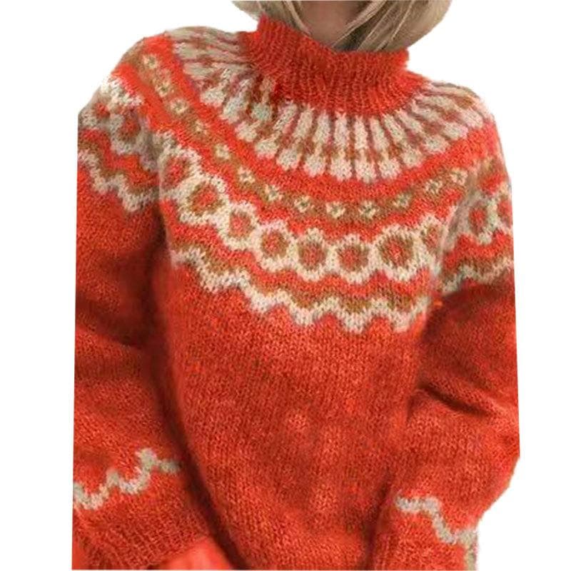 Women's Knitted Nordic Sweater High Roll Neck Jumper Casual Pullover Winter Tops M red