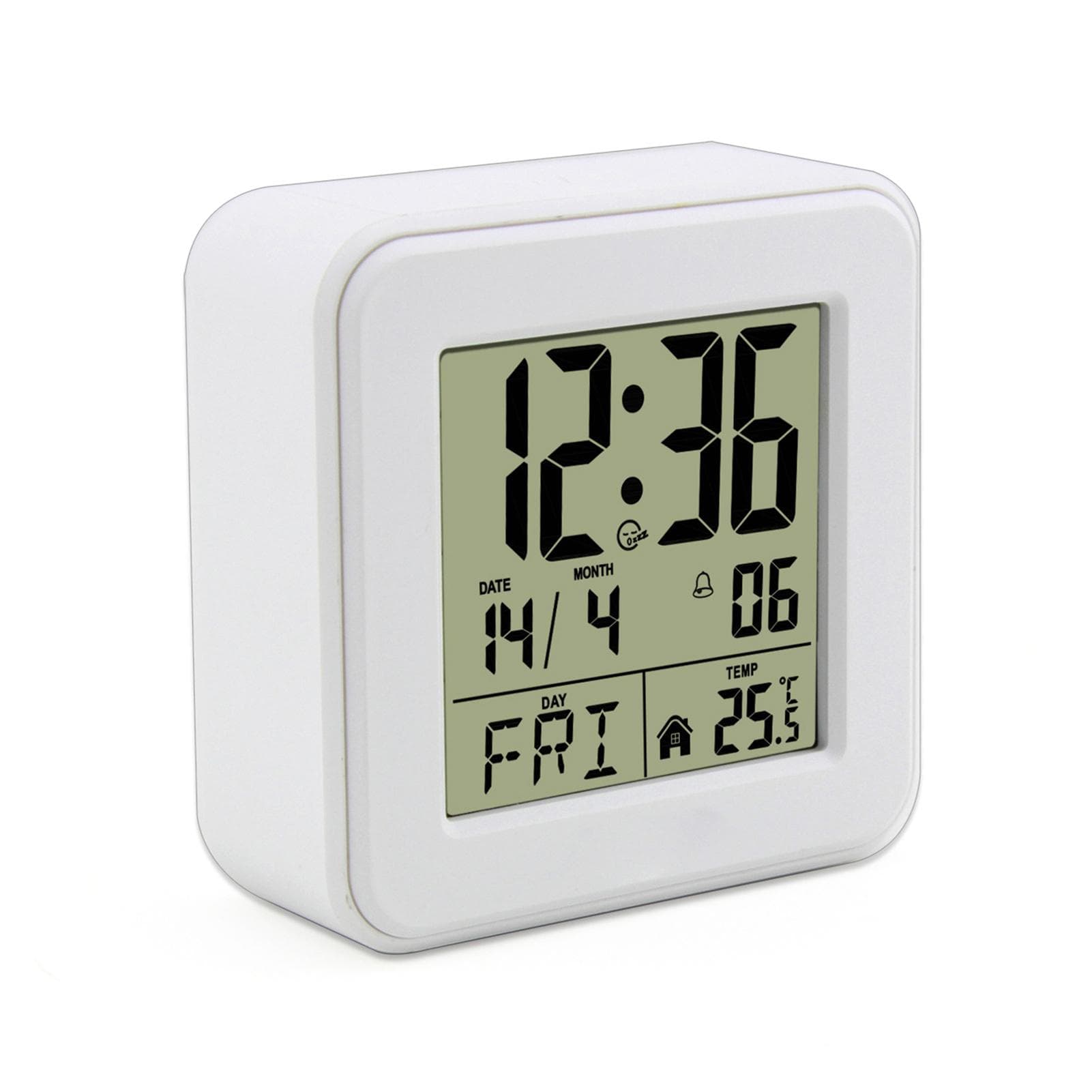 Digital Alarm Clock, Large Screen Desk Clock, Bedside Clock with Temperature, Portable Clock with white