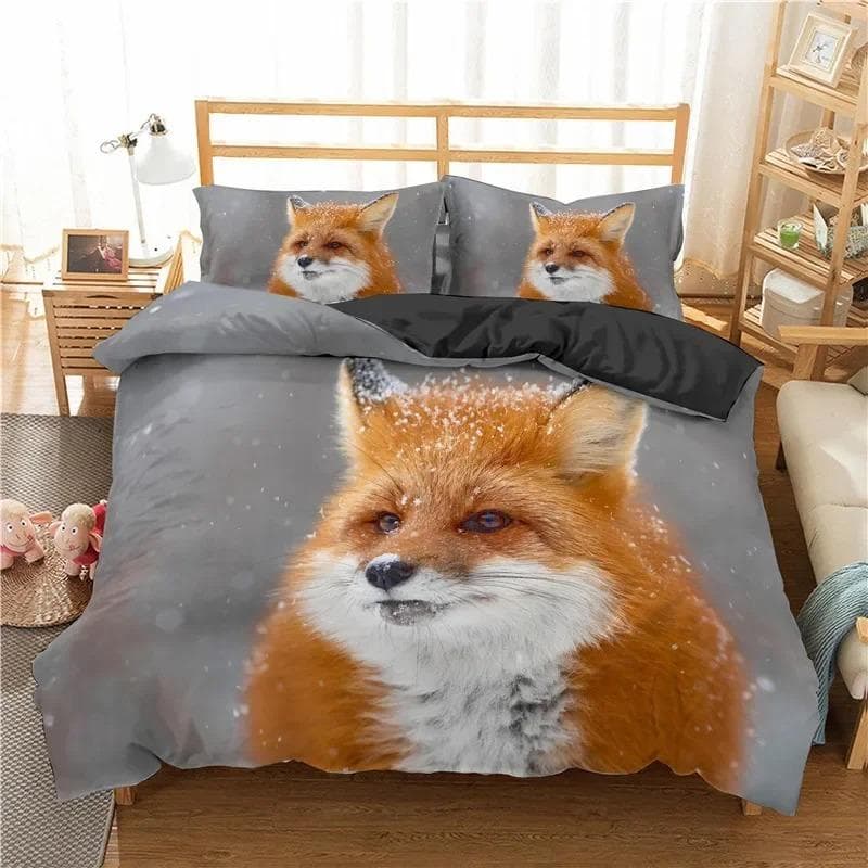 Cartoon Fox Bedding Set Cute Fox with Flower Feather Headband Duvet Cover Twin Full Queen King Polyester Duvet Cover Girls Boys 70x133cm 2pcs
