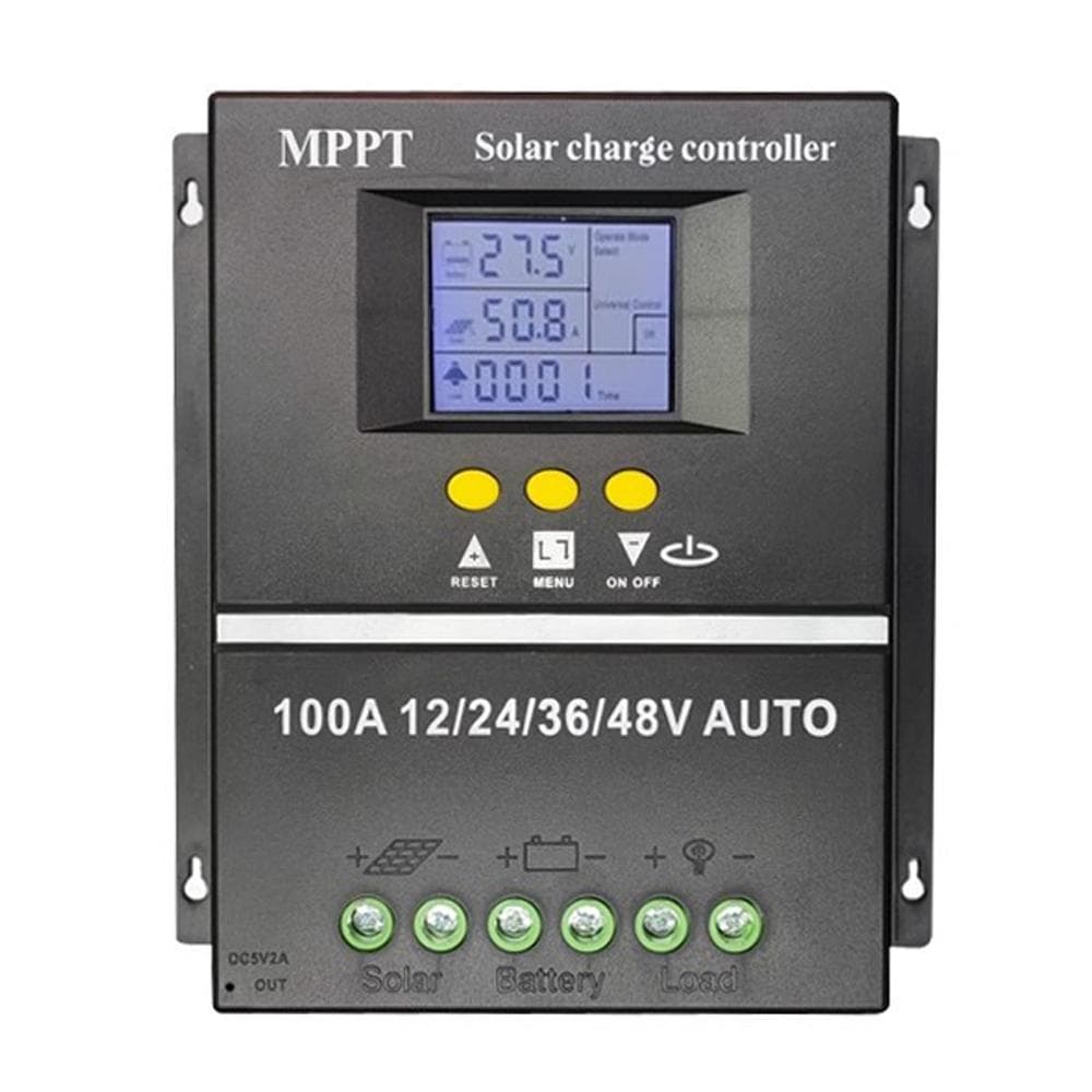 100A MPPT Solar Charge Controller for 12243648V Auto RV Acid Lithium Battery LCD Display Dual black