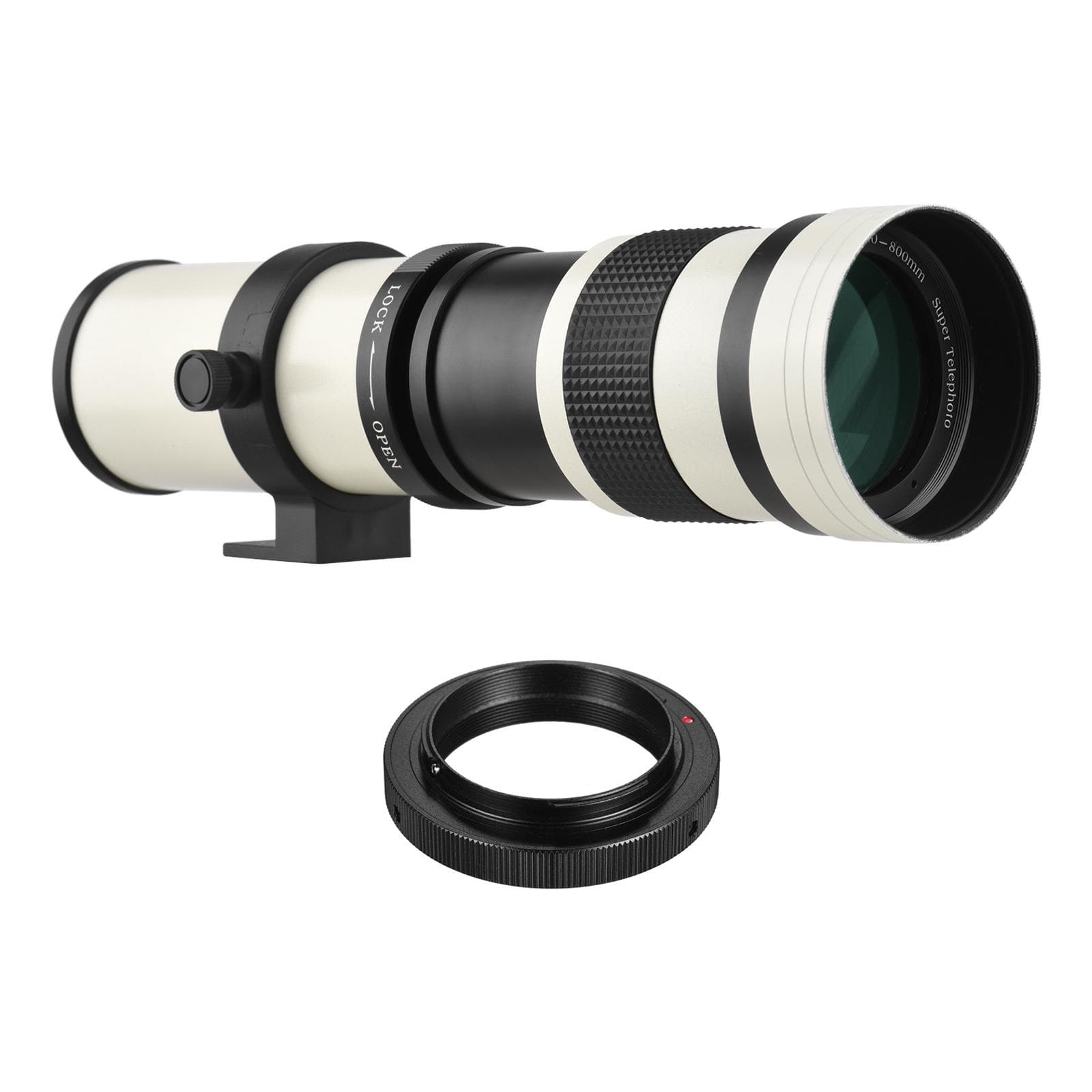 Camera MF Super Telephoto Zoom Lens F/8.3-16 420-800mm T2 Mount with AI-mount Adapter Ring white