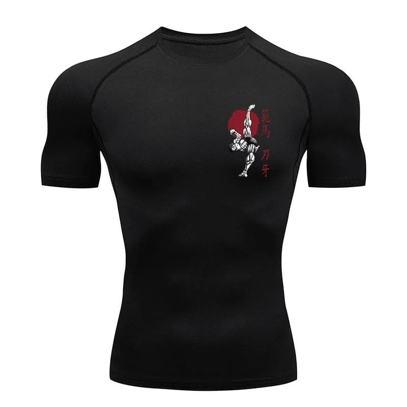 Baki Print Compression Shirts for Men Athletic Quick Dry Tshirts Tees Tops Gym Workout Fitness Undershirts Baselayers Rash Guard M