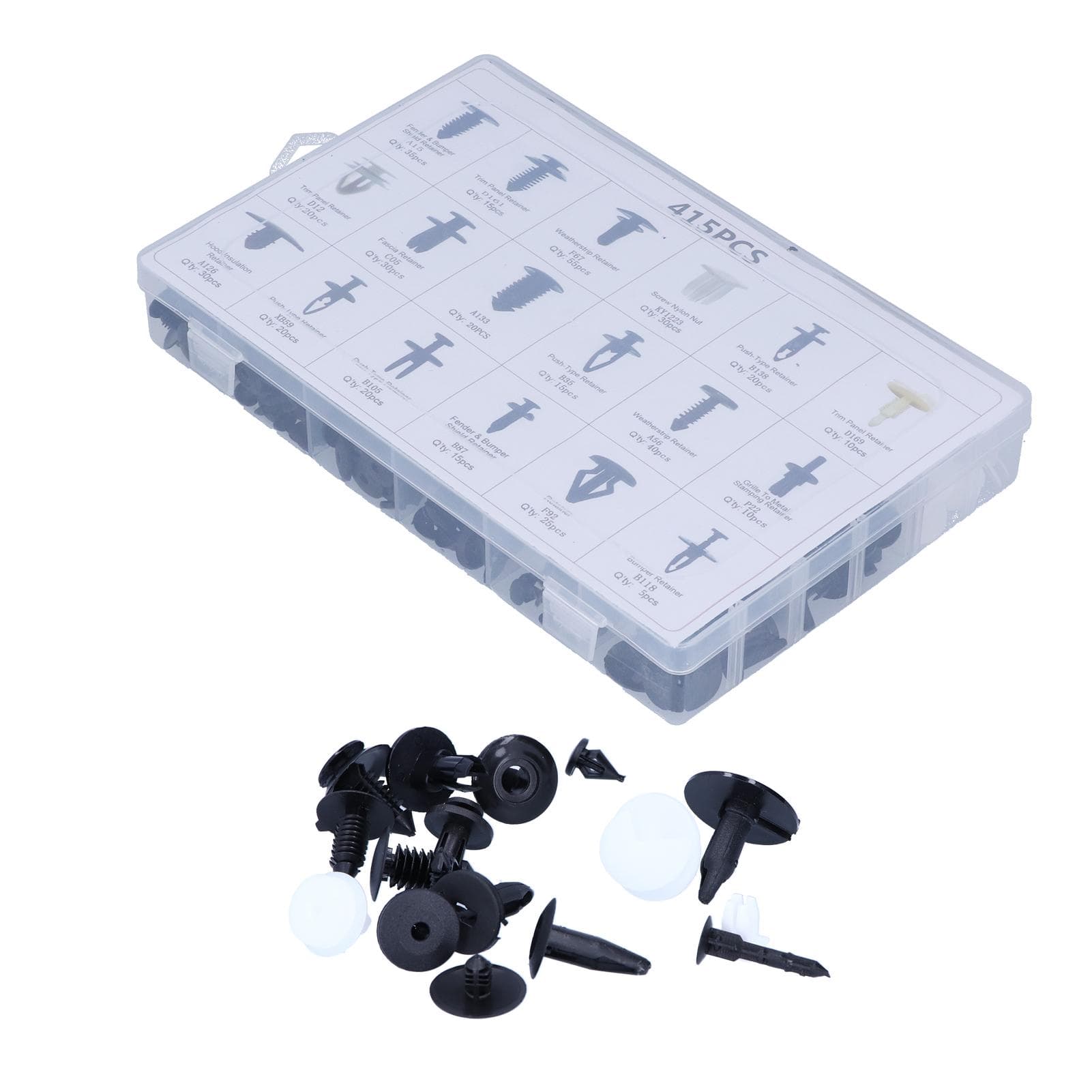 415pcs Car Retainer Clips Auto Plastic Fasteners 18 Kinds Push Pins Body Rivets Assortment Set Box
