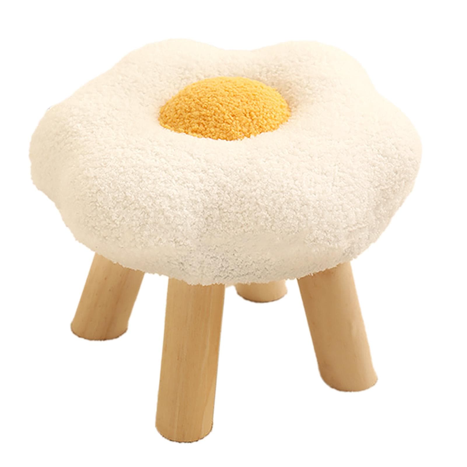 Small Foot Stool Cute Sunflower Soft Teddy Velvet High Resilience Wooden Footstools for Bedroom
