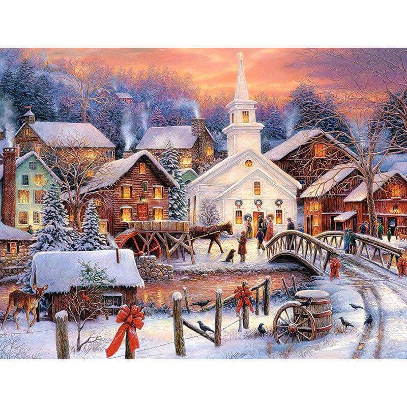 Diamond Embroidery Beautiful Village DIY Diamond Painting Cross Stitch Drill Mosaic Decor Paintings 20X30CM