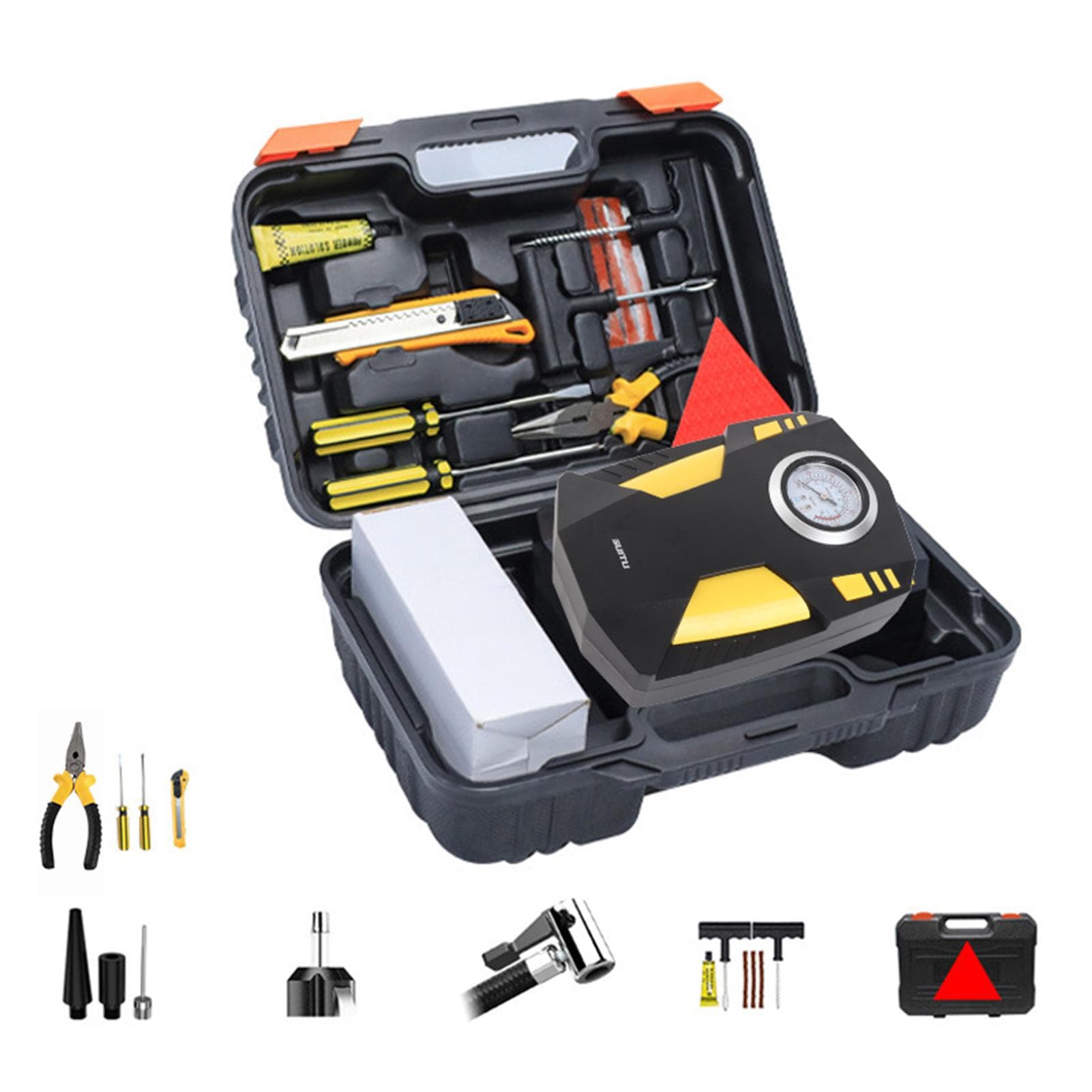 Tire Inflator Portable Air Compressor Rechargeable Battery Powered Tire Pump with 3 Nozzles 12V Car Digital display