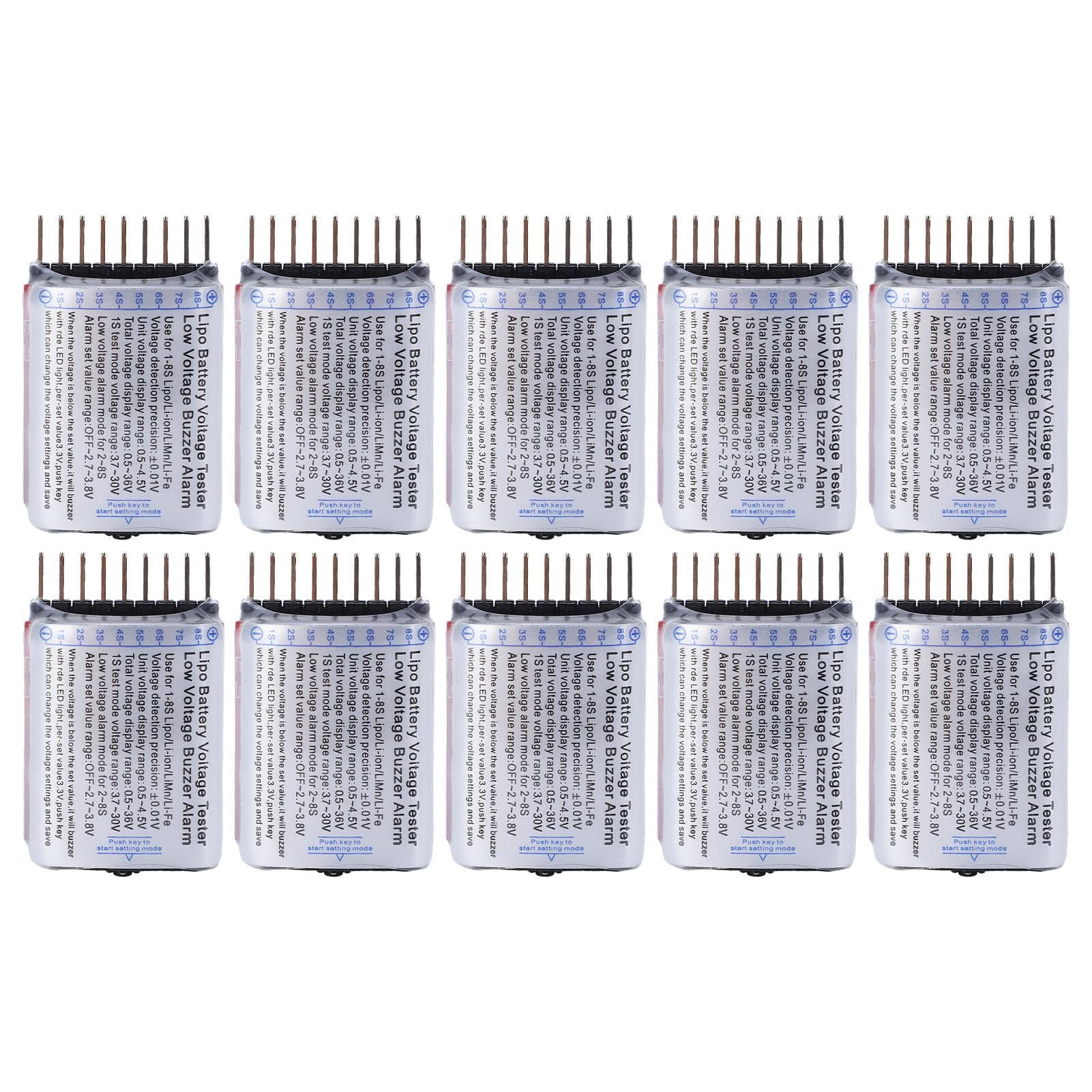 10Pcs Lipo Battery Voltage Tester Digital Display 1?8S Low Volt Buzzer Alarm Set Kit