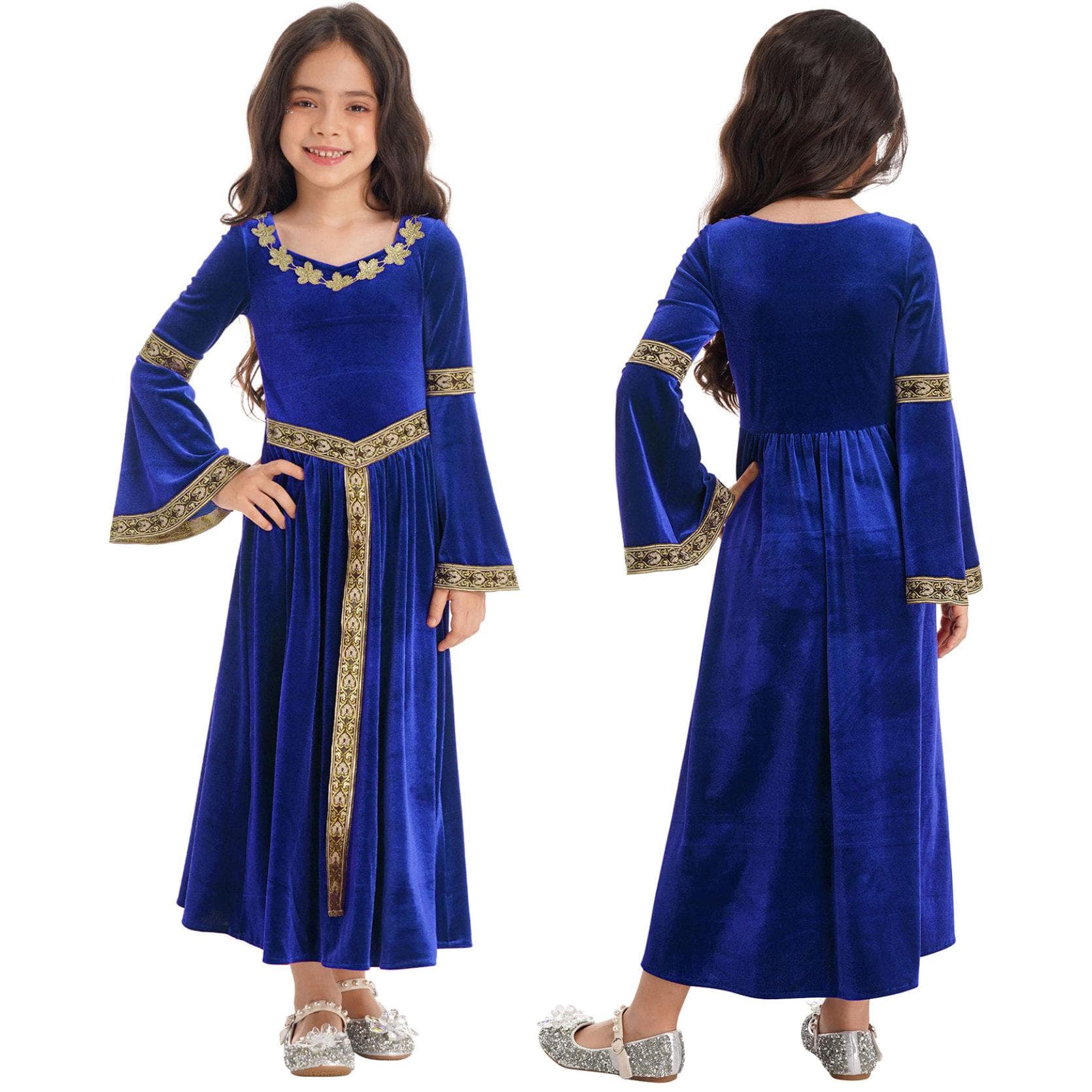 Girls Medieval Princess Costume Renaissance Costume Robe Retro Gown Dress for Halloween Cosplay Dress Up 5-6 Years blue
