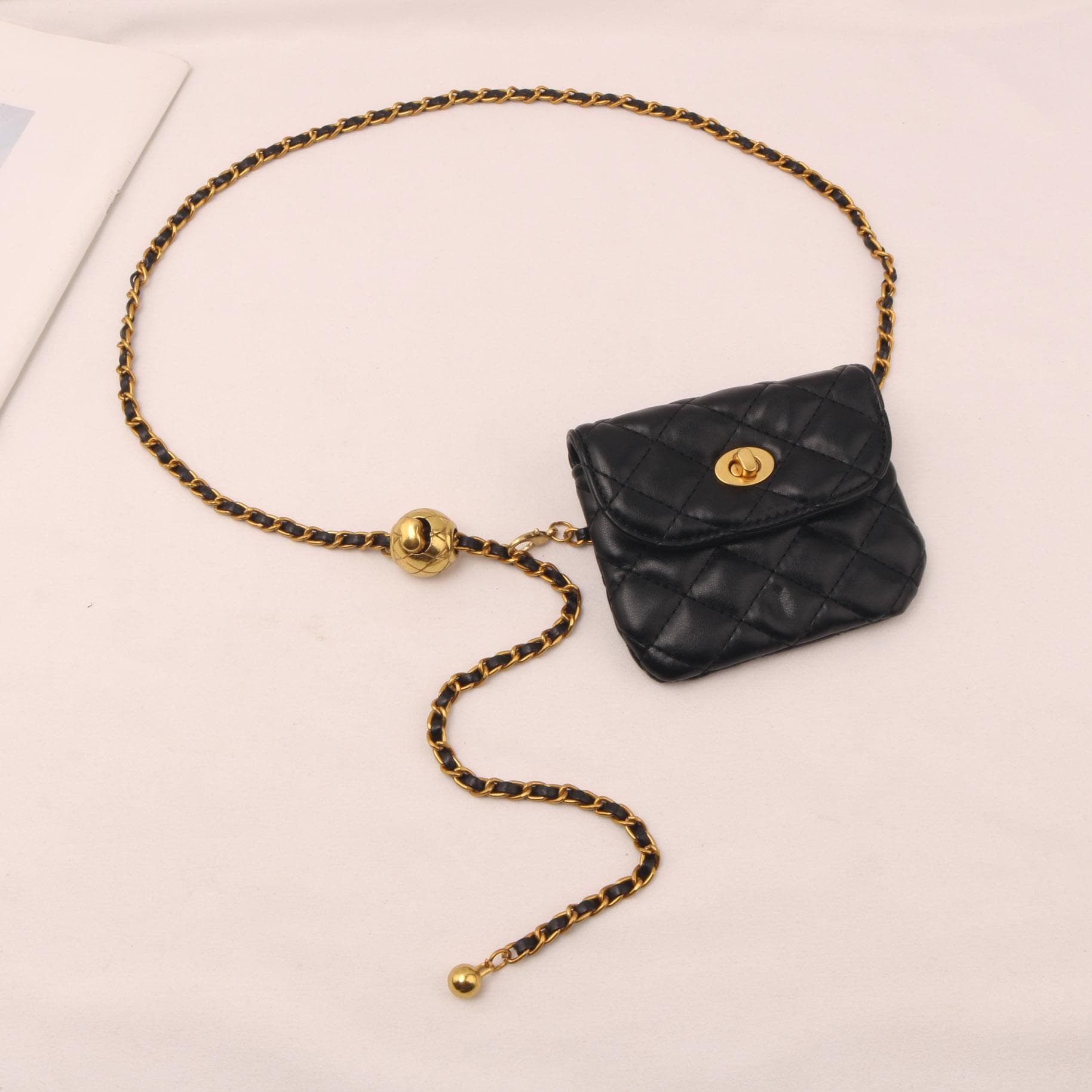 Leather Chain Waist Bag Shoulder Strap WOMEN'S Crossbody Bag Waist Wallet Fashion Waist Bag Detachable Play Waist Belt black