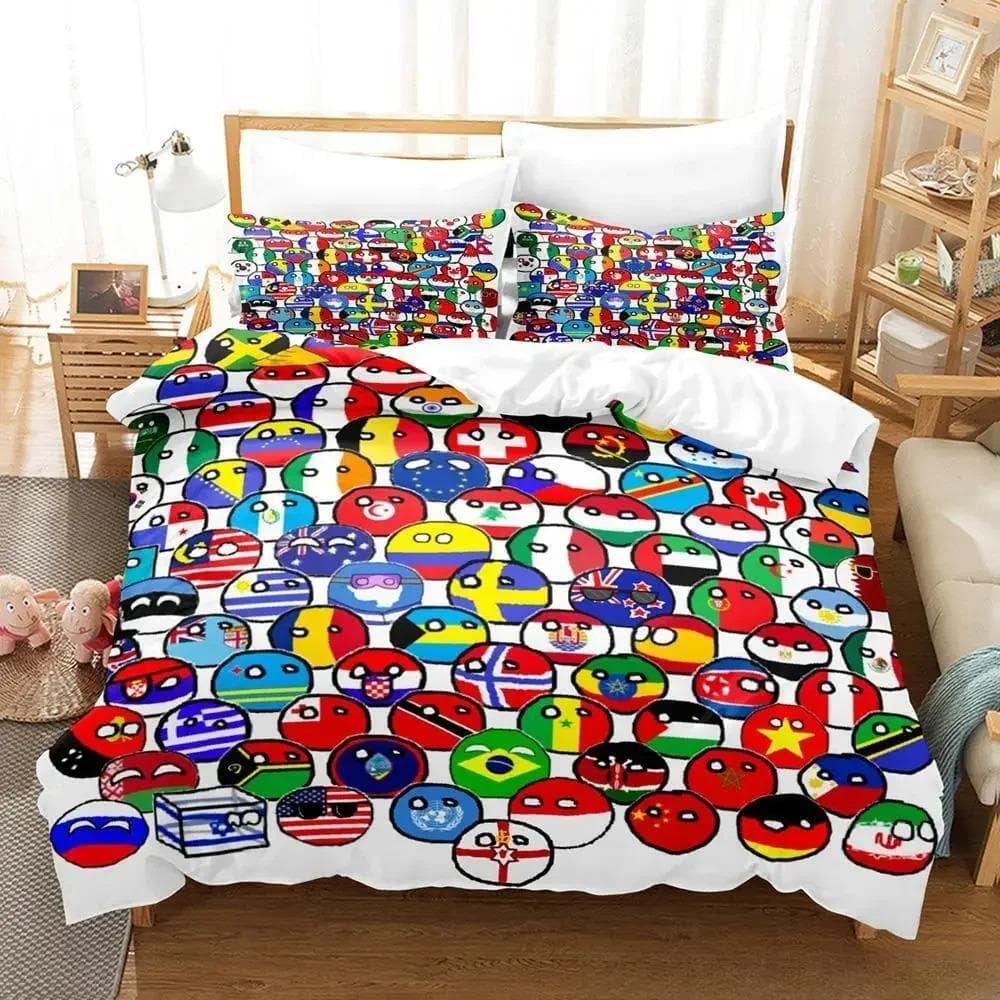 New Countryball Polandballs Bedding Set Single Twin Full Queen King Size Bed Set Adult Kid Bedroom Duvet cover Sets Cartoon EU Single 135x200cm