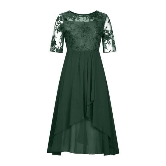 Women's Floral Lace Midi Dress Summer Crewneck Chiffon Swing Dress Cocktail Evening Long Dress for Wedding Guest Bridesmaid Party M green