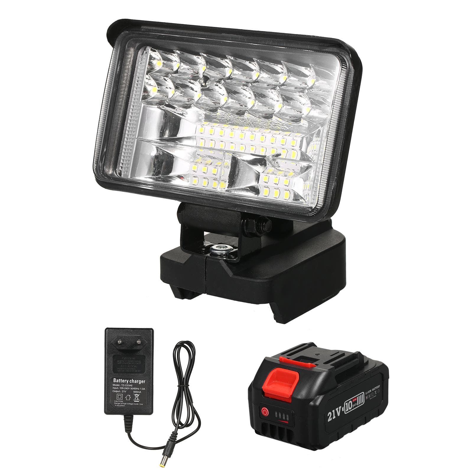 4 Inch LED Work Light for 21V Lithium Batteries Super Bright Outdoor Lighting 180 Degree Rotation 1 Battery & EU Plug black