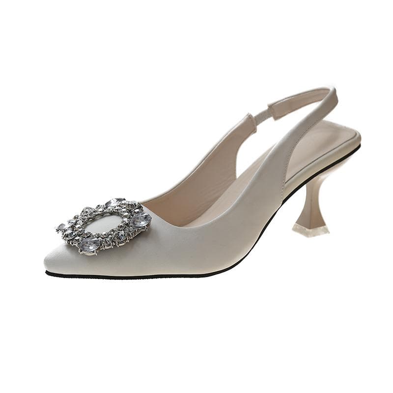 Design Summer Women Sandals New Women's Shoes Pointed Toe Shallow Diamond Low Heel Back Shoes Women Dress Shoes 39 beige