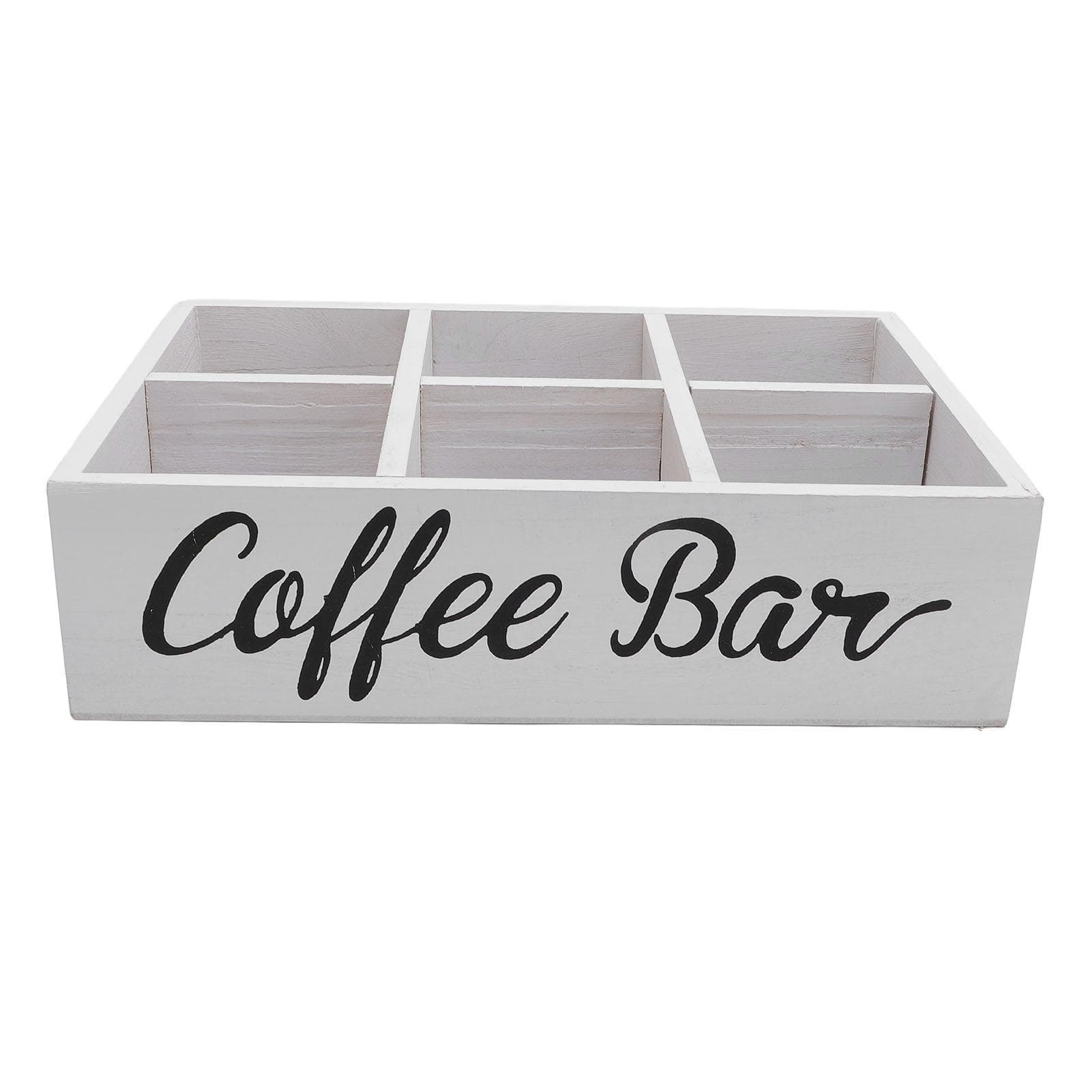 Coffee Station Organizer with Divider Wooden Coffee Bar Accessories Storage Box Tea Bags Coffee White