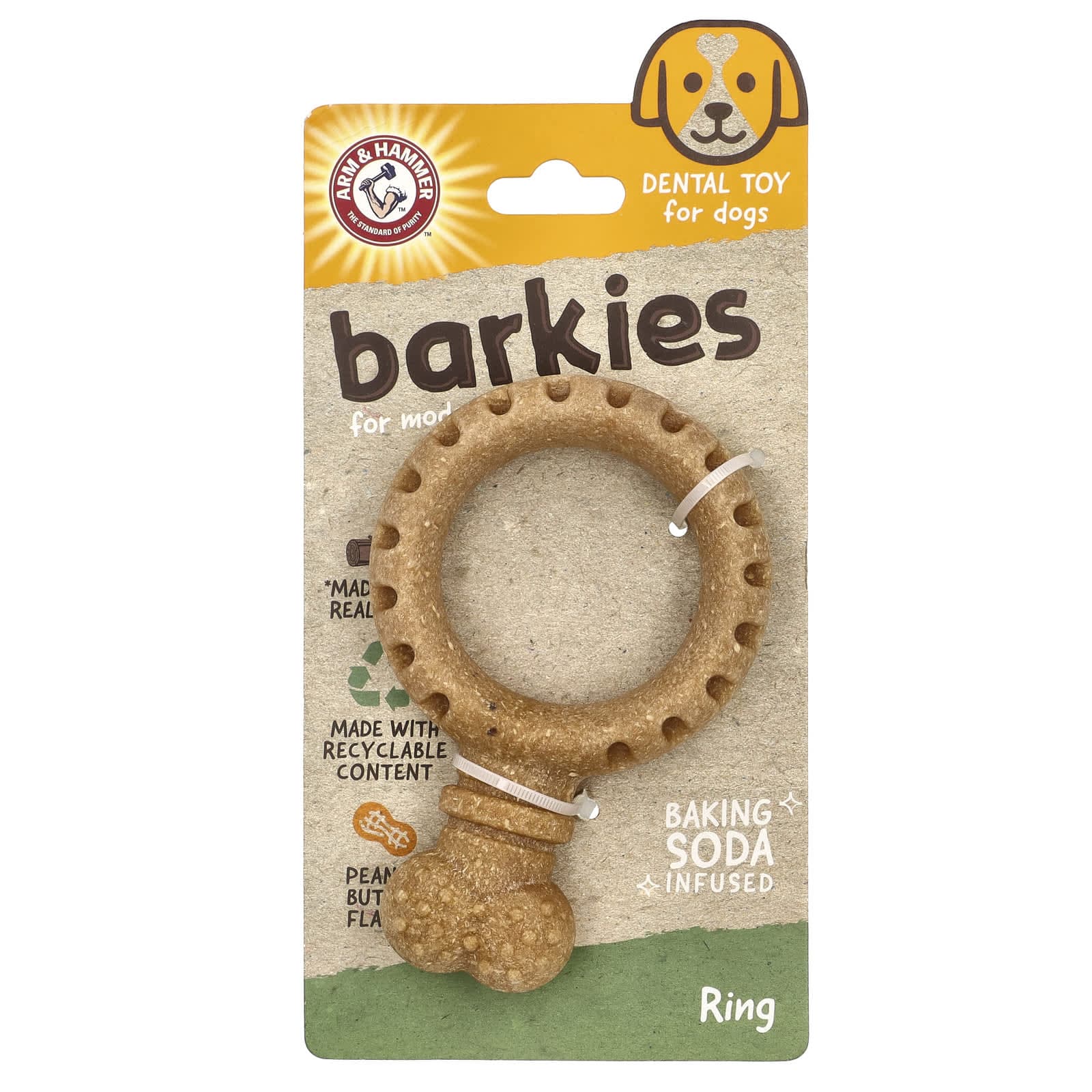 Arm & Hammer, Baki medium chew, dental toy for dogs, ring, peanut butter, 1 toy