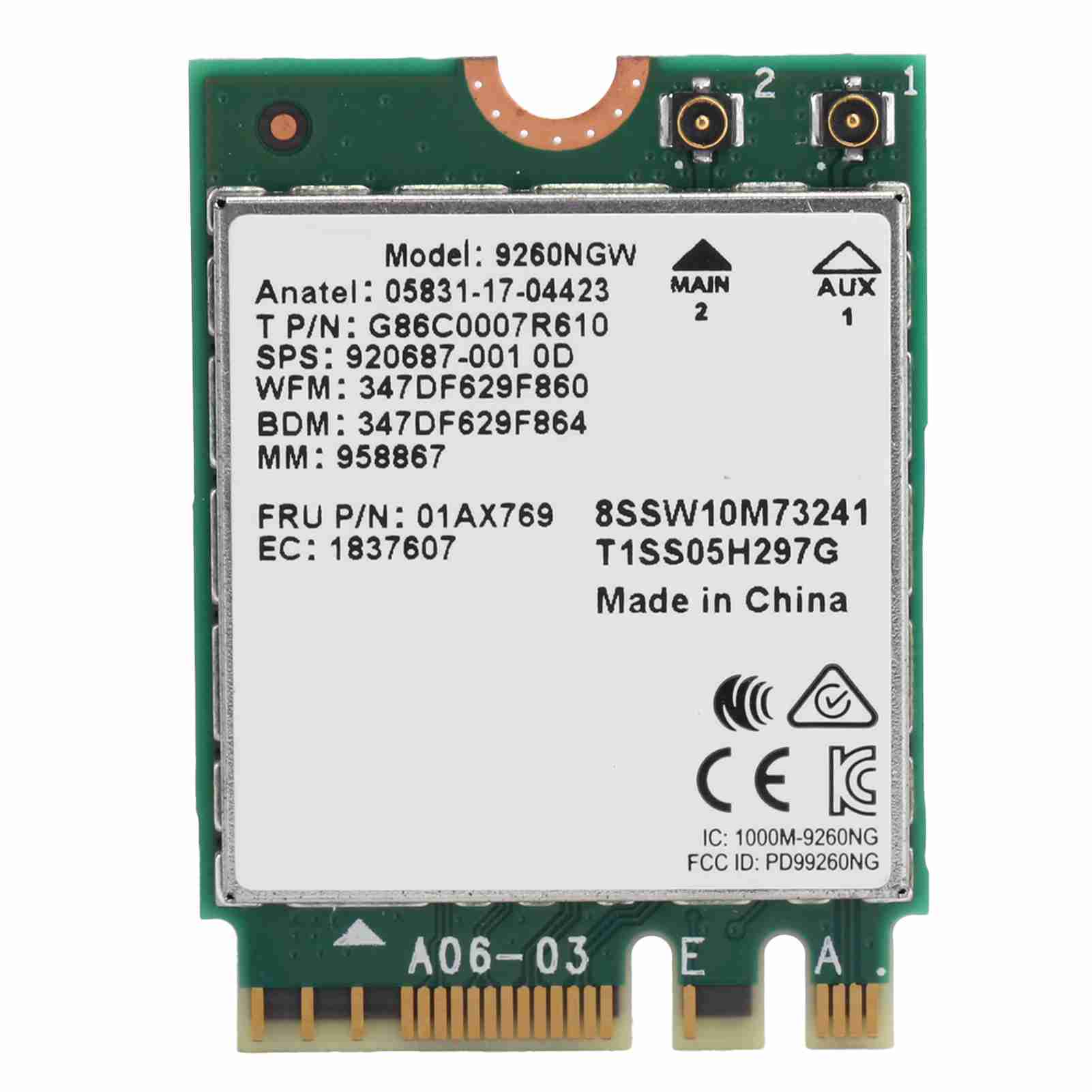 Wireless Wifi Card Antenna Bluetooth 5.0 Dual Band Supplies 9260NGW NGFF 1730Mbps 802.11ac2 external antenna