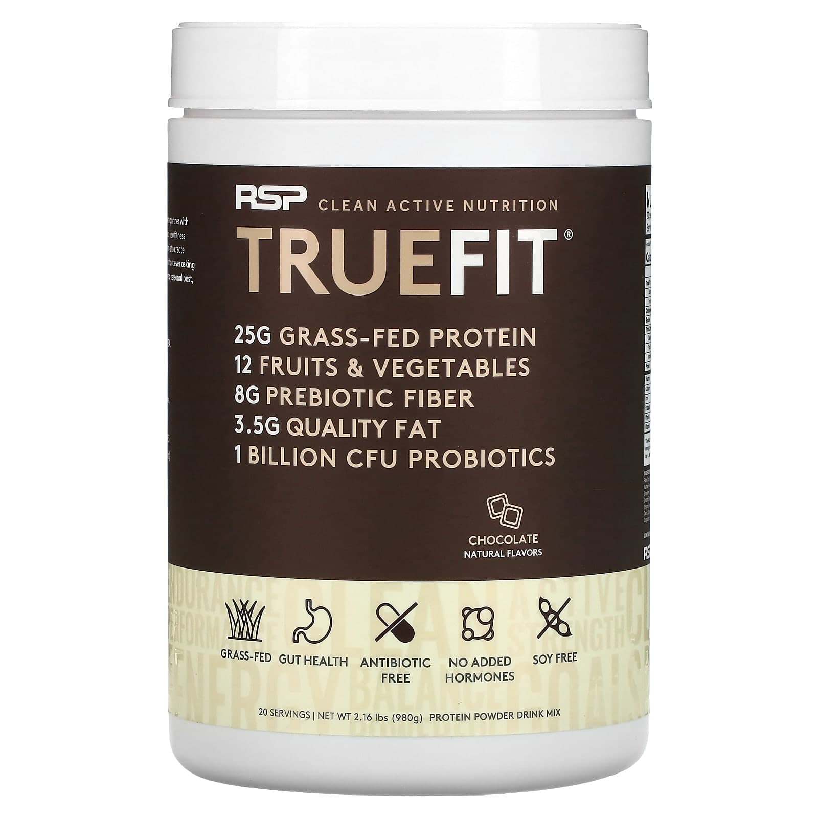 RSP Nutrition, Truefit, Grass-Fed Whey Protein Shake, Chocolate, 2 lbs (940 g)